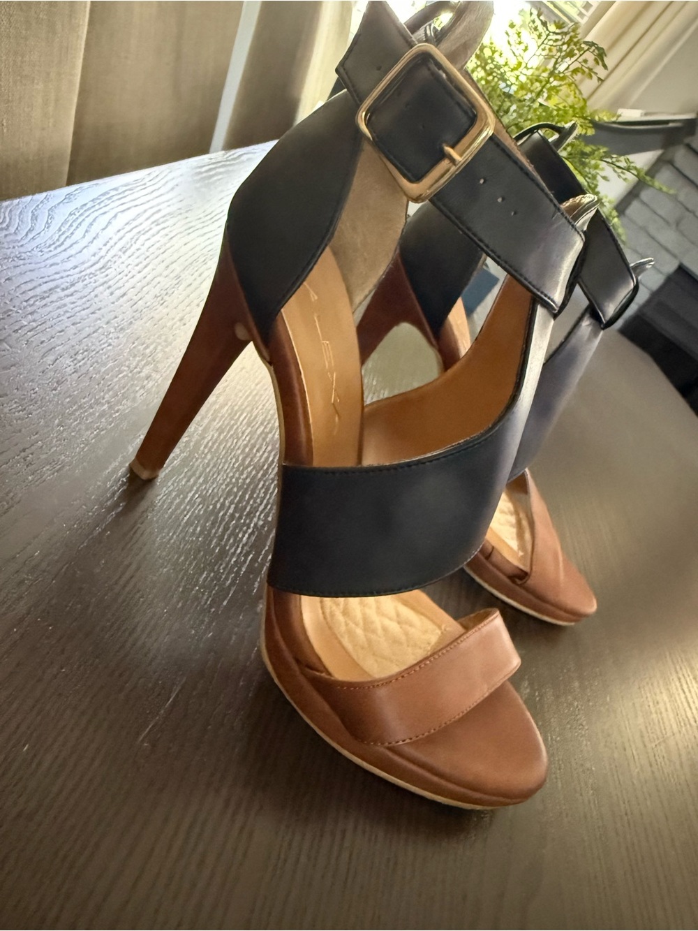 Black and Brown Strappy High Heel Sandals
